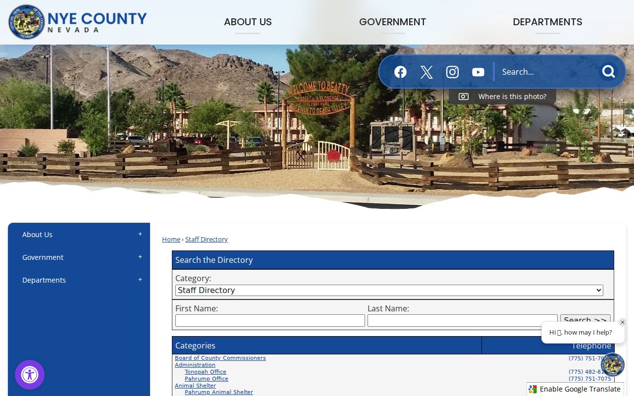 Pahrump people directories in the Nye County employee search