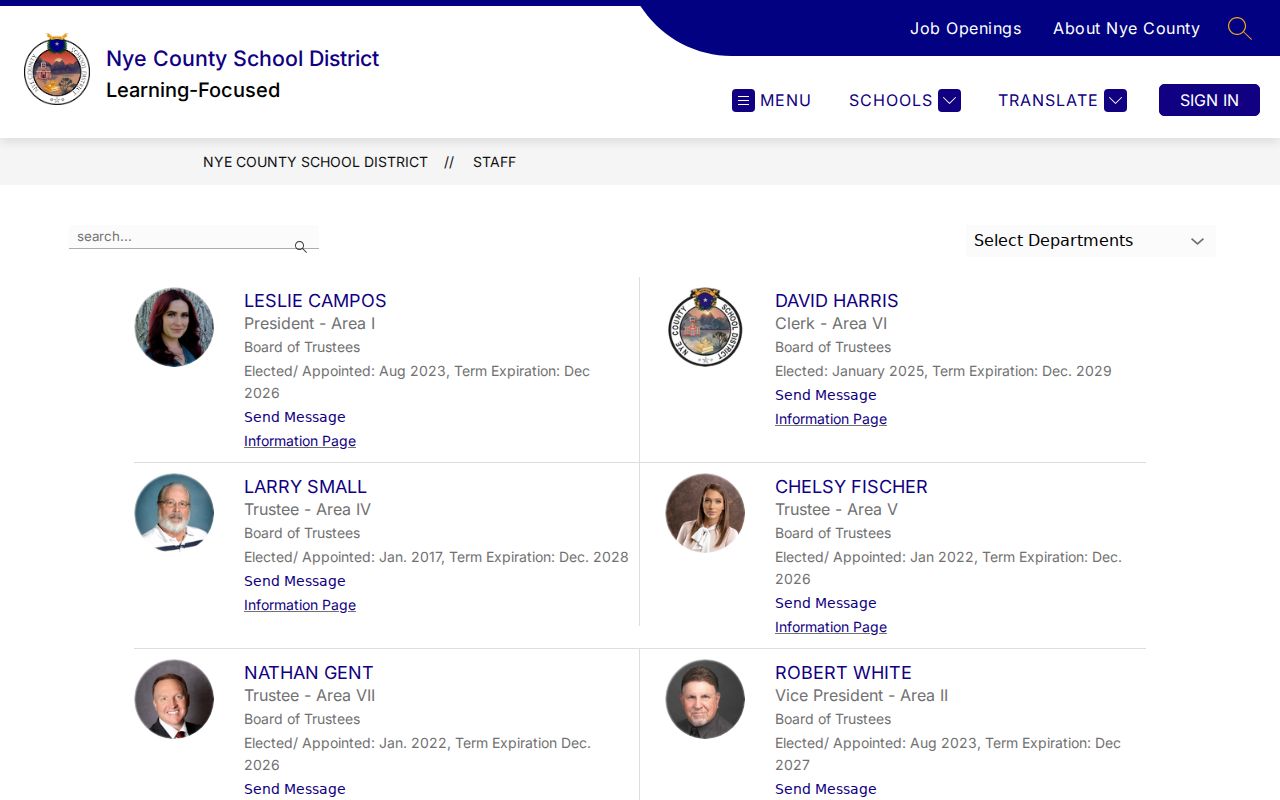 Pahrump people directories in the Nye County School District staff search